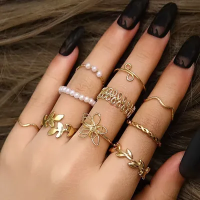 Bohemian Wave Flower Rings Set For Women